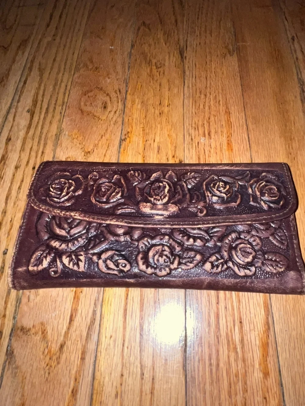 Hand Embossed Genuine Leather Trifold Women’s Wallet Floral Boho/ Western